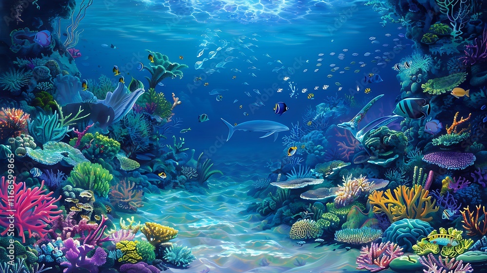 Fototapeta premium coral atoll with vibrant marine life