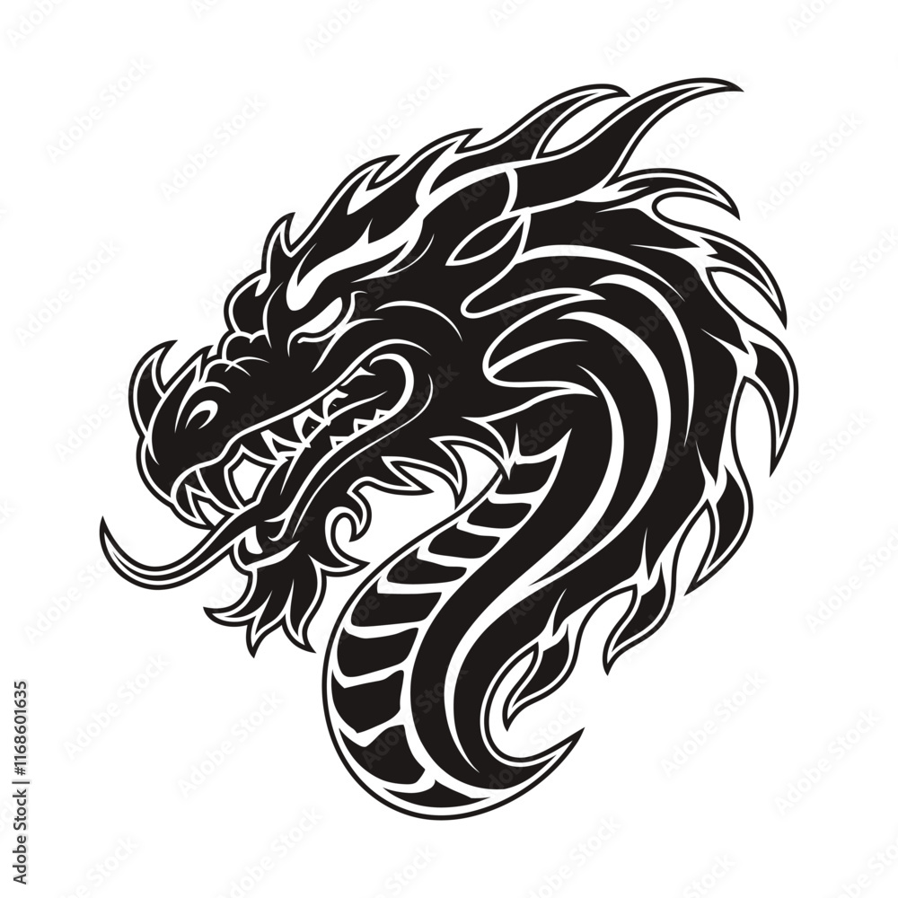 Obraz premium Dragon silhouette, dragon logo design, vector with white background