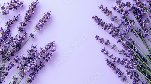 Lavender blossoms arranged symmetrically on purple background