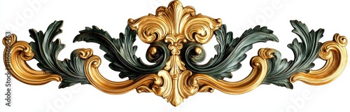 Ornate gold and green decorative molding. photo