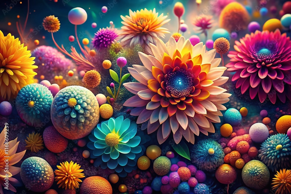 Abstract Multicolor Geometry: Bokeh Bloom Symphony - Stock Photo Abstract Multicolor Geometry: Bokeh Bloom Symphony - Stock Photo