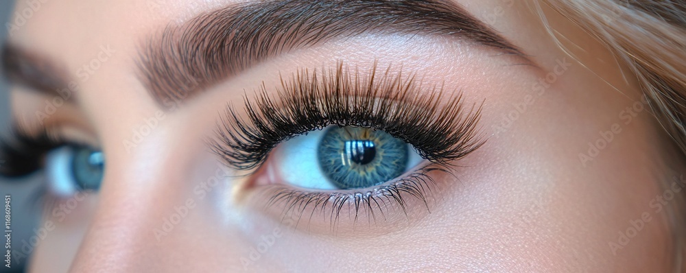 Stunning Close-up of a Woman's Eye with Long, Lush Eyelashes and Intense Blue Iris Stunning Close-up of a Woman's Eye with Long, Lush Eyelashes and Intense Blue Iris