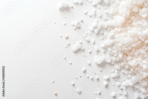 White coarse sea salt crystals on white background. photo