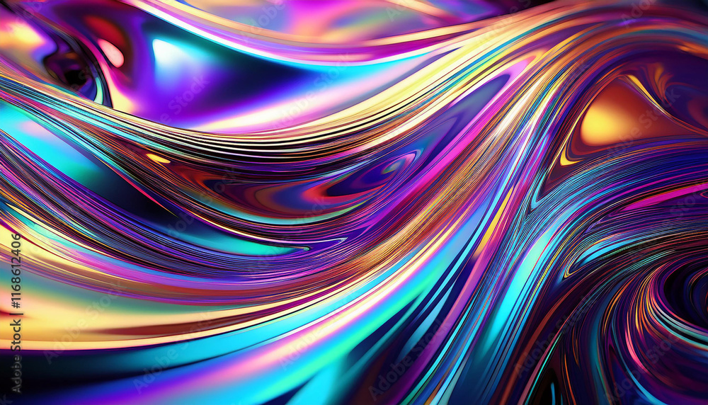 Vibrant Iridescent Holographic Abstract Background with Flowing Reflective Patterns Vibrant Iridescent Holographic Abstract Background with Flowing Reflective Patterns