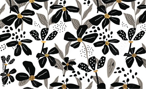 Chinoiseries Flower Art Illustrator Black White BG Design 645.eps