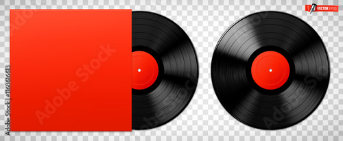 Vector realistic illustration of vinyl records on a transparent background.