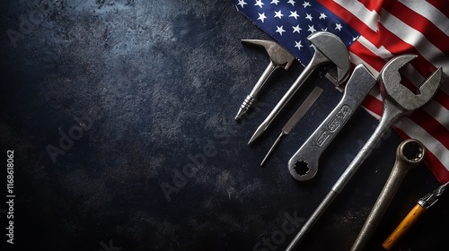 Construction and Manufacturing Tools with Patriotic US USA American Flag

 photo