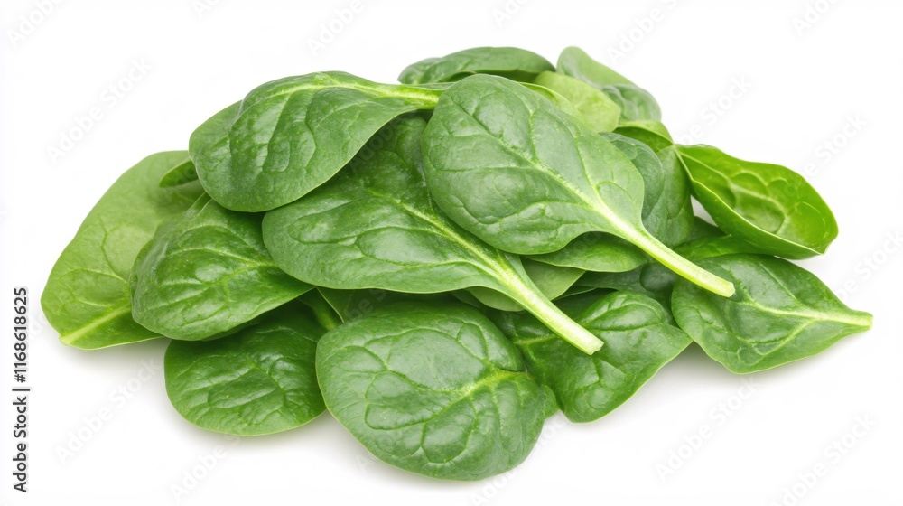 Fresh Green Spinach Leaves Isolated on a White Background Healthy Food Concept Fresh Green Spinach Leaves Isolated on a White Background Healthy Food Concept