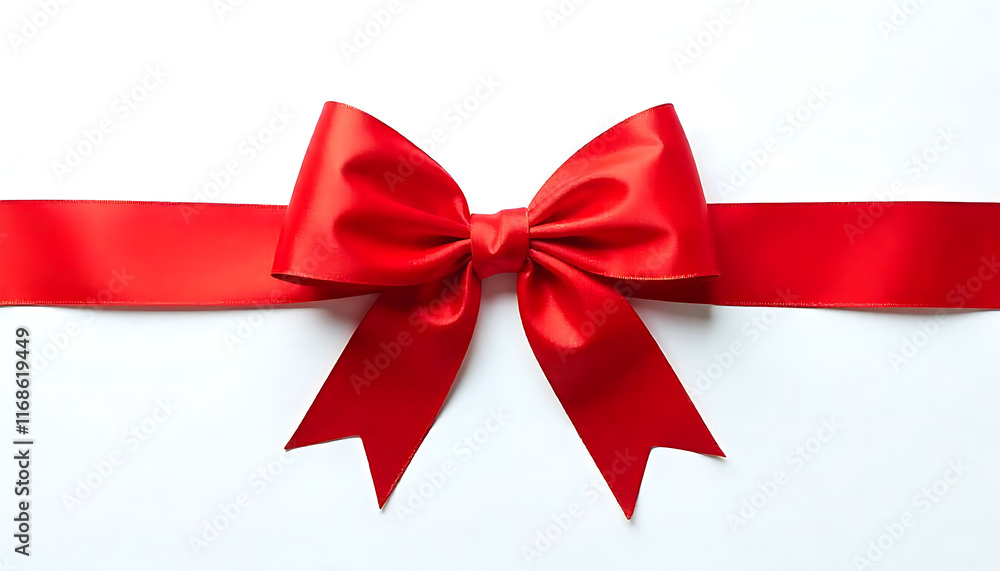 A large red ribbon with a bow, against a plain white background, created with generative ai A large red ribbon with a bow, against a plain white background, created with generative ai