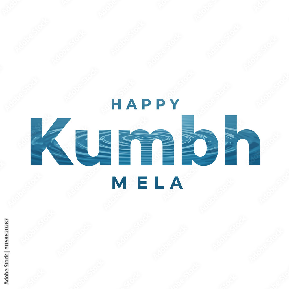 Happy Kumbh Mela text in a simple blue design on a white background, symbolizing serenity Happy Kumbh Mela text in a simple blue design on a white background, symbolizing serenity