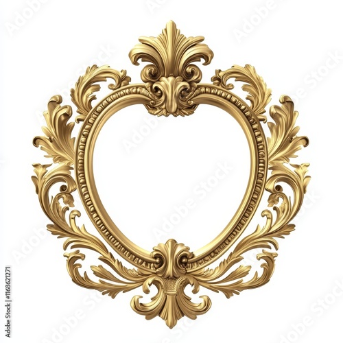 Ornate golden heart-shaped frame, isolated on white.