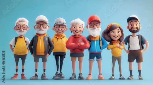 3D Cartoon Image of Elderly People Engaging in Sports Outdoors, Symbol of an Active Lifestyle