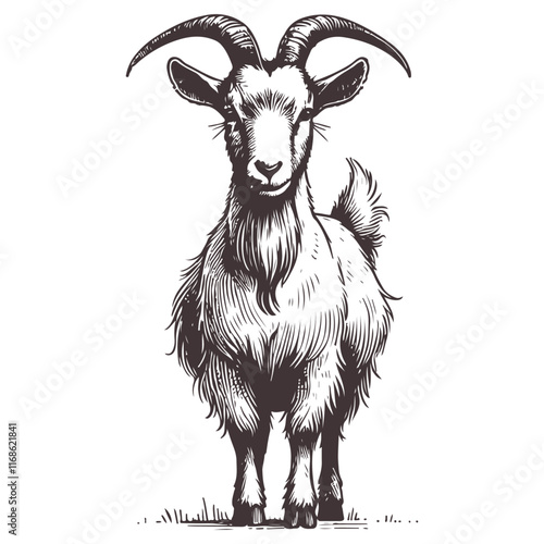 Hand Drawn Goat Illustration in Detailed Sketch Style, Ideal for Farm Animal Lovers and Rustic Decor photo