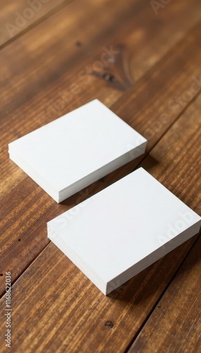 Clean minimalist business card mockups on wood background, desk, mock up