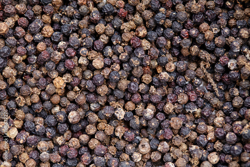 Close-up view of black peppercorns