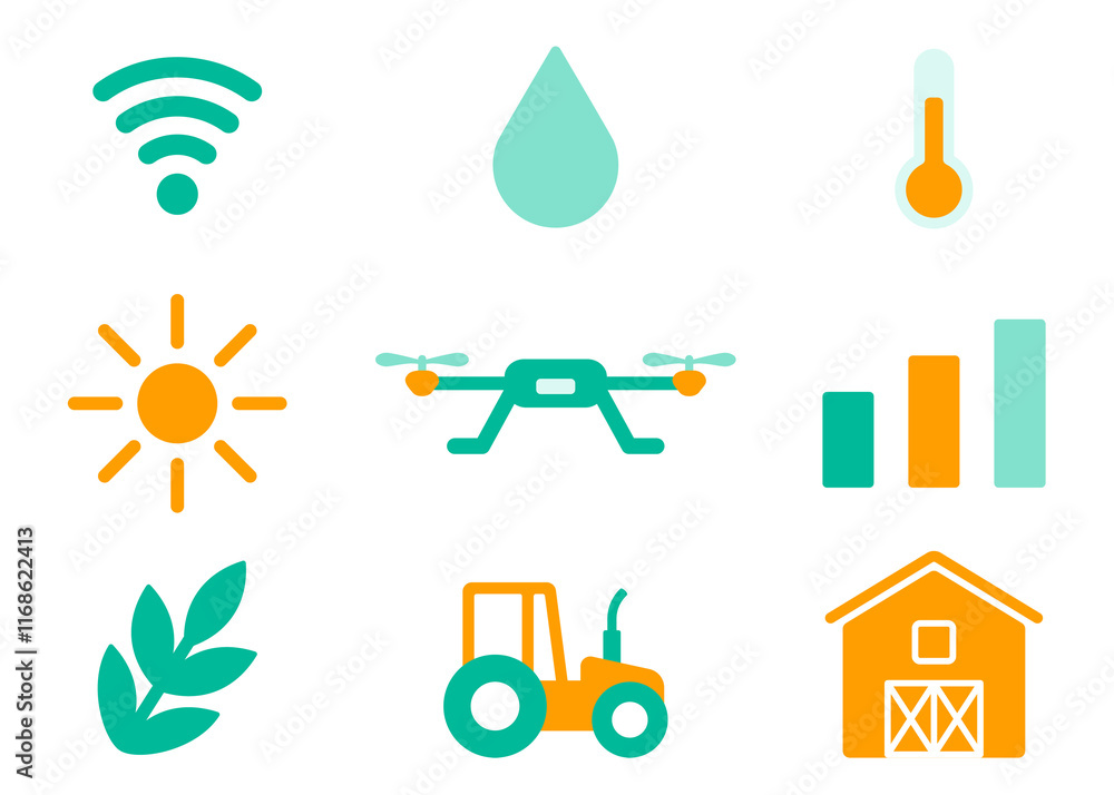 Naklejka premium Smart farming png icon digital agricultural technology set transparent background