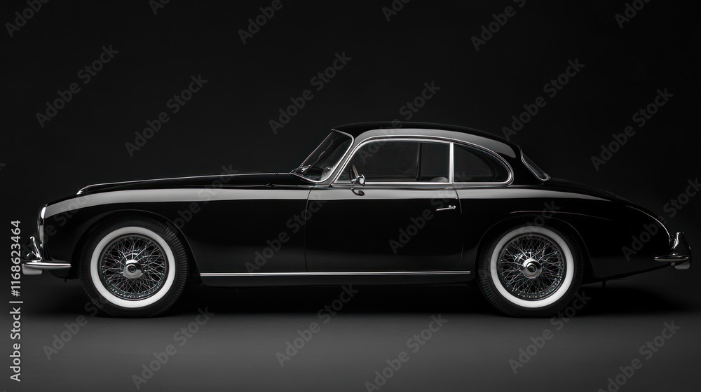 A classic black car showcased in a dramatic lighting setup. A classic black car showcased in a dramatic lighting setup.