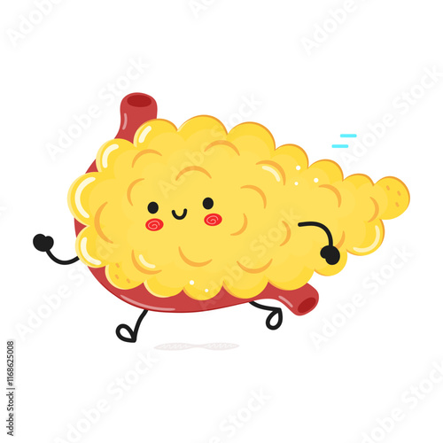 Cute funny running Pancreas. Vector hand drawn cartoon kawaii character illustration icon. Isolated on white background. Run Pancreas concept