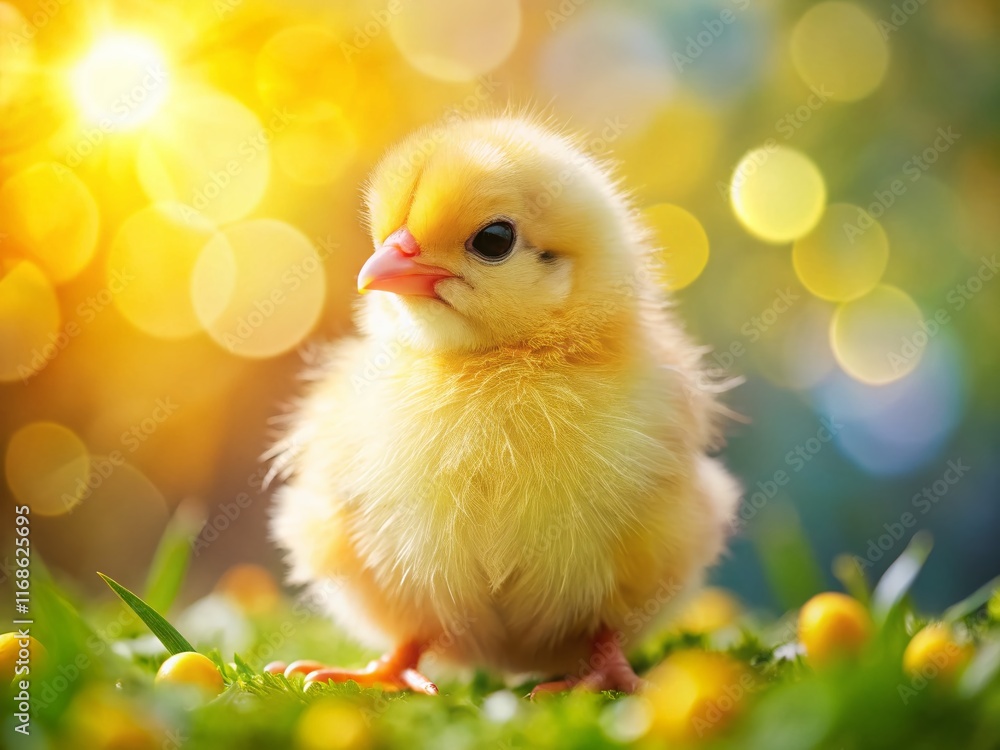 Adorable Yellow Chick with Bokeh Background - Spring Easter Baby Bird Adorable Yellow Chick with Bokeh Background - Spring Easter Baby Bird