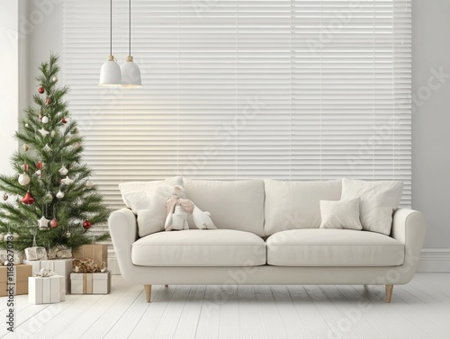 Minimalist Christmas Living Room Decor With White Sofa