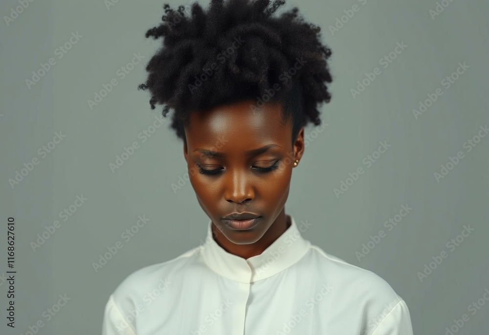 Obraz premium Solemn African American woman in a gray tone environment