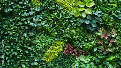 Modern office interior with bright green walls and tall plants.