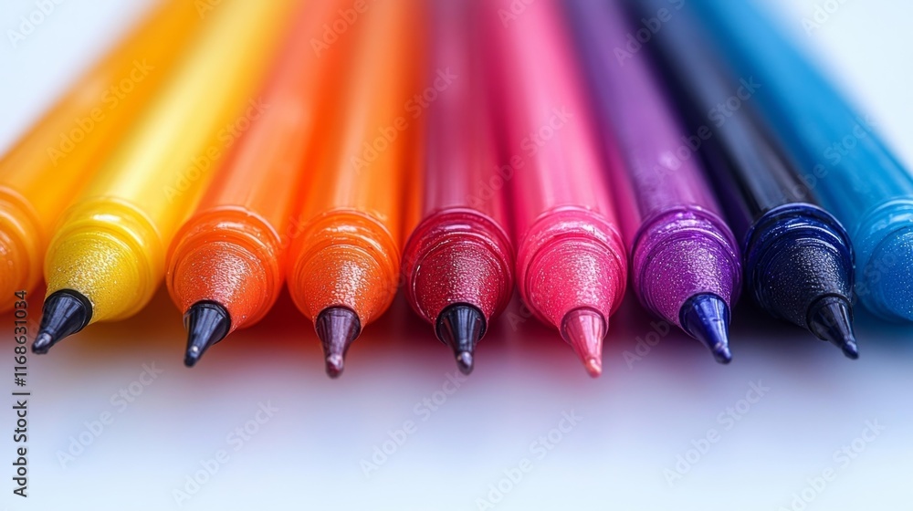 Colorful Highlighter Pens on White Background. Generative AI Colorful Highlighter Pens on White Background. Generative AI