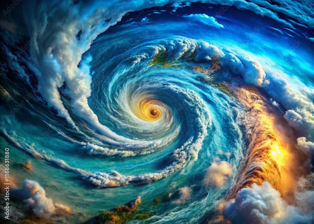 Aerial Macro View: Ocean Storm Vortex - Swirling Clouds & Churning Waves Aerial Macro View: Ocean Storm Vortex - Swirling Clouds & Churning Waves