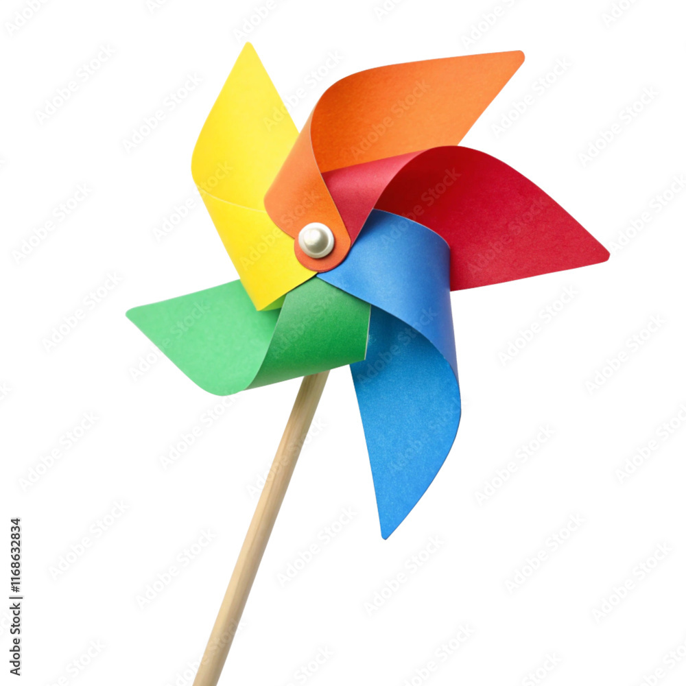 color paper windmill isolated on transparent background Generative Ai. color paper windmill isolated on transparent background Generative Ai.