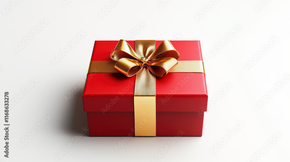 Minimalistic Bright Red Gift Box with Glossy Gold Ribbon Minimalistic Bright Red Gift Box with Glossy Gold Ribbon