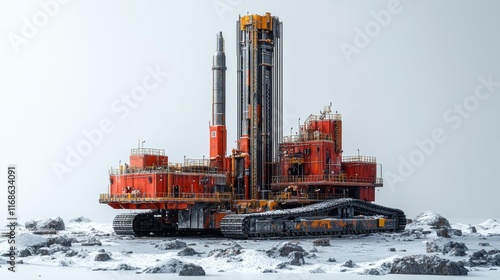 Red drilling rig isolated on a white background. Generative AI photo