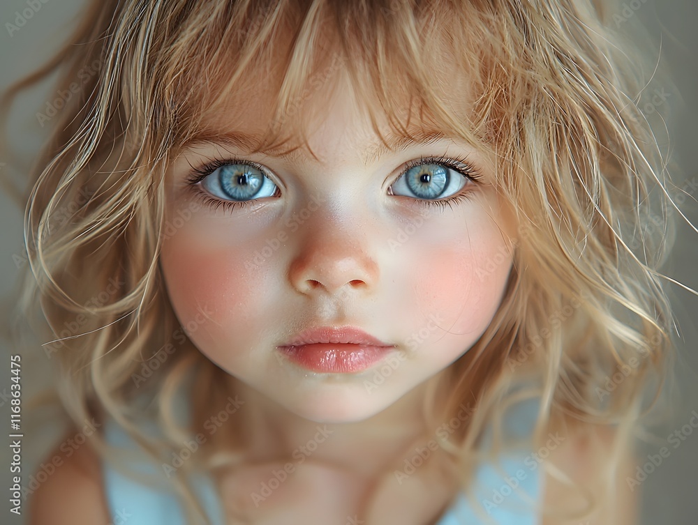 Close up Portrait of a Cute Toddler with Big Blue Eyes and Rosy Cheeks Gentle and Innocent Expression Close up Portrait of a Cute Toddler with Big Blue Eyes and Rosy Cheeks Gentle and Innocent Expression
