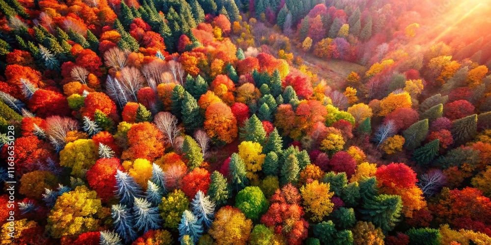 Aerial View Autumn Leaves Forest Pattern - Drone Photography Stock Photo Aerial View Autumn Leaves Forest Pattern - Drone Photography Stock Photo