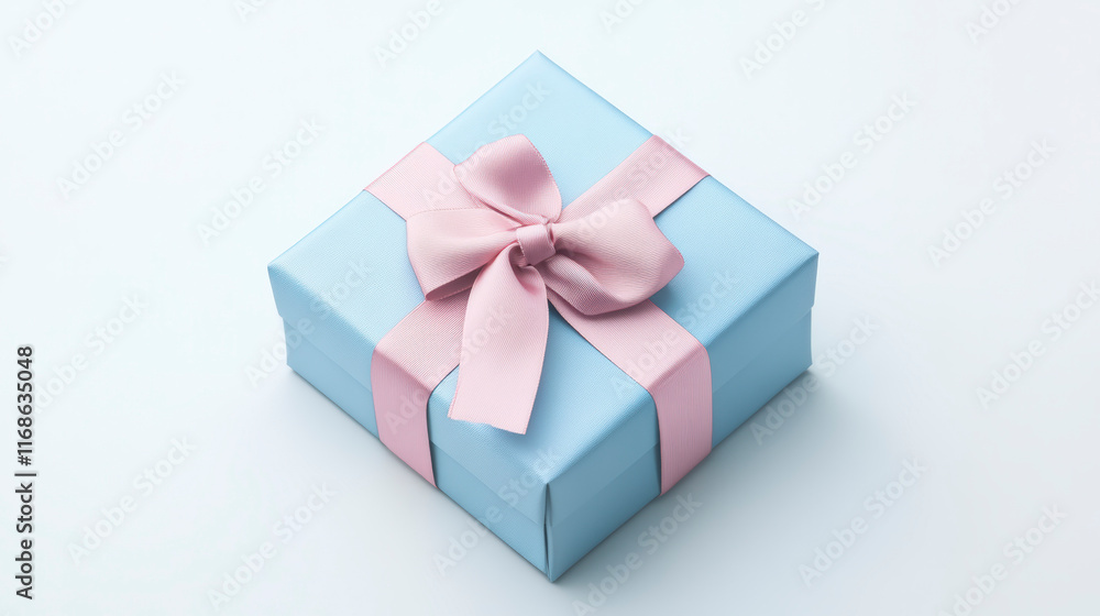 Gift Box with Matte Pink Ribbon Against a Soft Blue Sky Background Gift Box with Matte Pink Ribbon Against a Soft Blue Sky Background