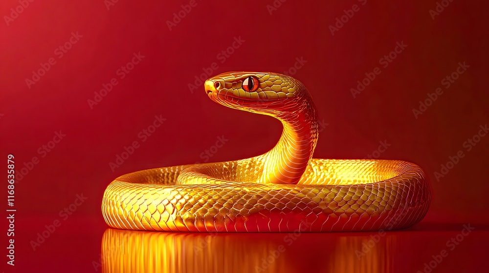 Golden snake coiled on red background. (1) Golden snake coiled on red background. (1)