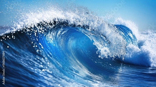 Fototapeta Naklejka Na Ścianę i Meble -  big clear blue water wave in ocean