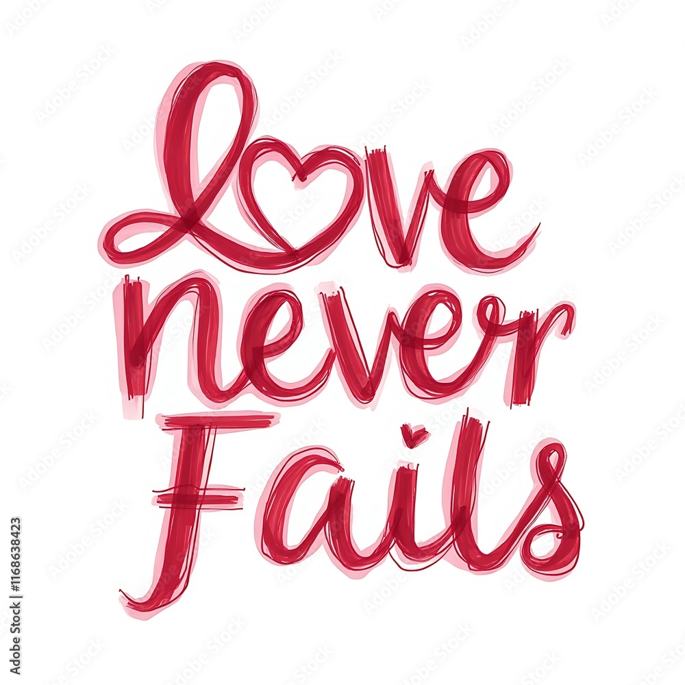 Obraz premium A beautifull valentine t-shirt design featuring the phrase Love Never Fails