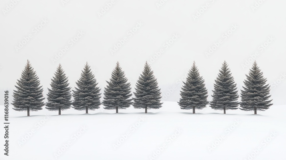Fototapeta premium Row of pine trees in snow.