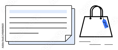 Shopping bag with a price tag, and a detailed receipt indicating purchase details. Ideal for e-commerce, online transactions, shopping, retail businesses, consumer behavior, digital marketing