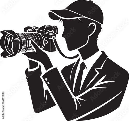 Silhouette collection of businessman standing looking through spyglass telescope vector illustration
