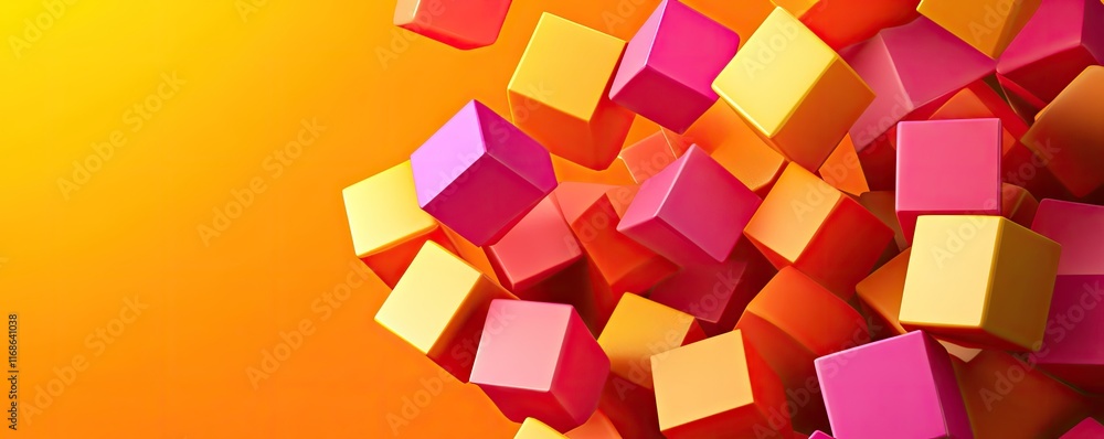 A vibrant arrangement of colorful 3D cubes against a warm gradient background. A vibrant arrangement of colorful 3D cubes against a warm gradient background.