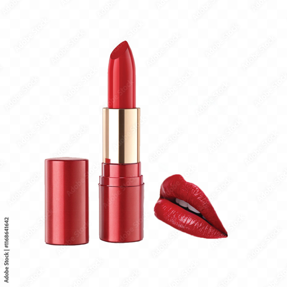 Obraz premium abstract 3d Red glossy satin lipstick and high resolution woman lips, isolated on white background