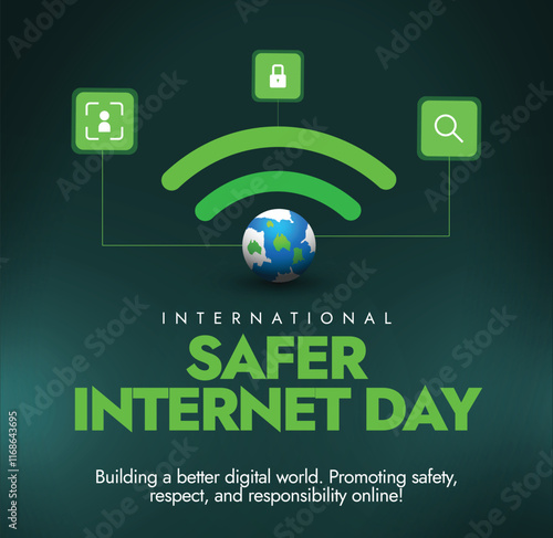 Safer Internet Day. International Safer Internet Day social media banner for awareness with Internet sign, earth globe, privacy, search, Identity icons. Cyber Security poster or banner.
