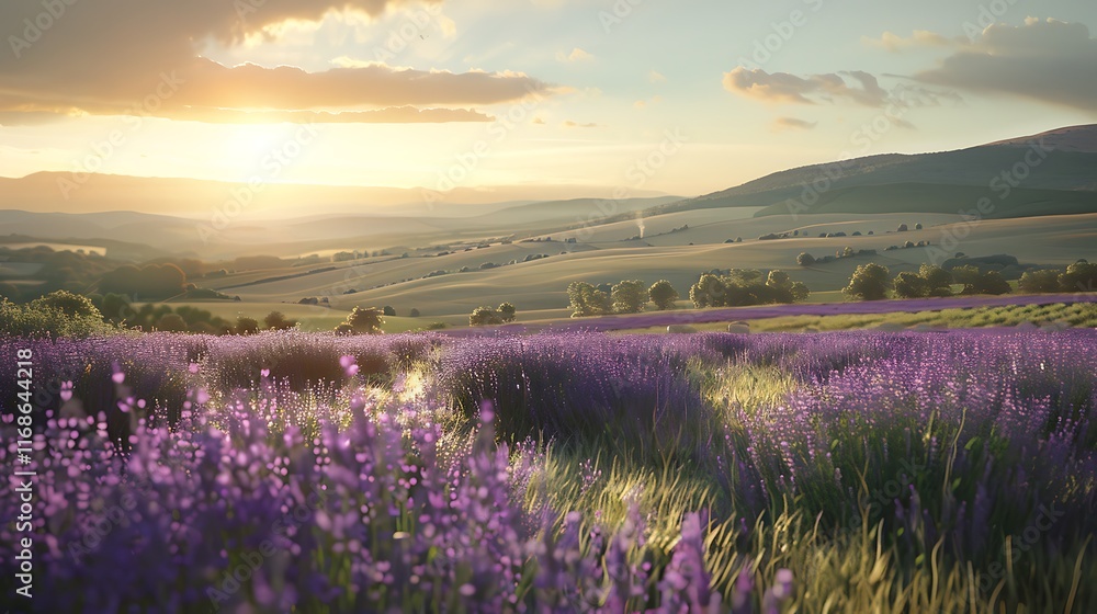 Fototapeta premium sunlight over lavender field