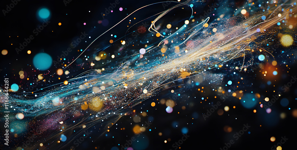 Fototapeta premium Abstract colorful light trails and bokeh on a dark background for creative designs and artwork