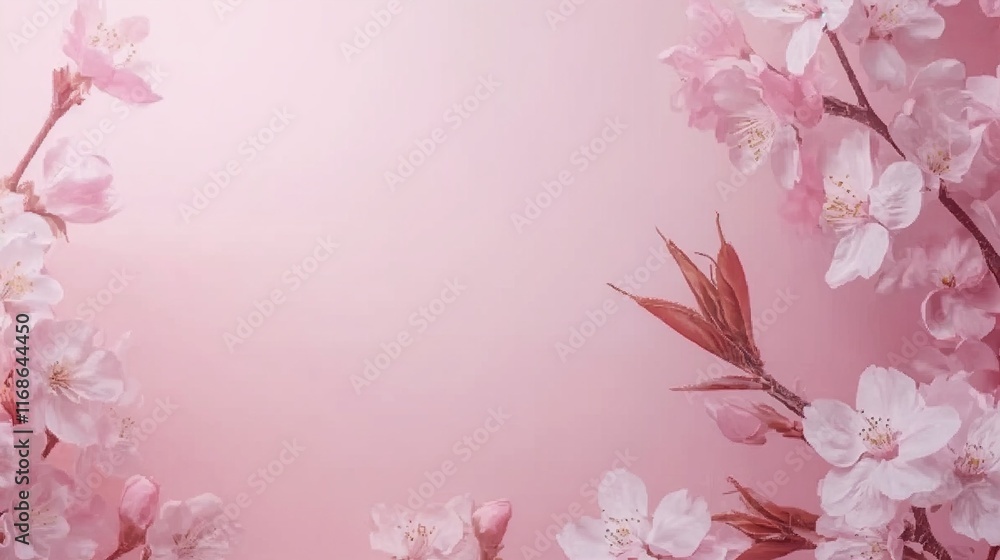 Cherry blossom branches on soft pink background. Cherry blossom branches on soft pink background.