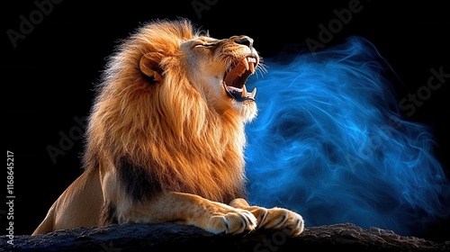 Wallpaper Mural Majestic Lion Roaring with Colorful Smoke Background in a Dramatic and Powerful Display Torontodigital.ca