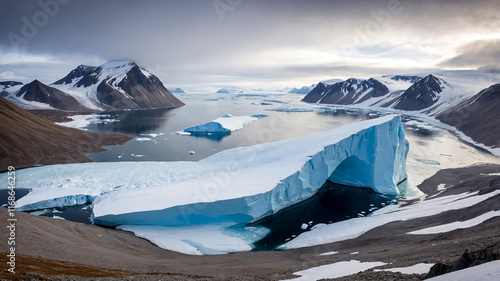 Stunning Views of Austfonna Ice Cap Located on Nordaustlandet, Svalbard with Majestic Glacial Landscape photo