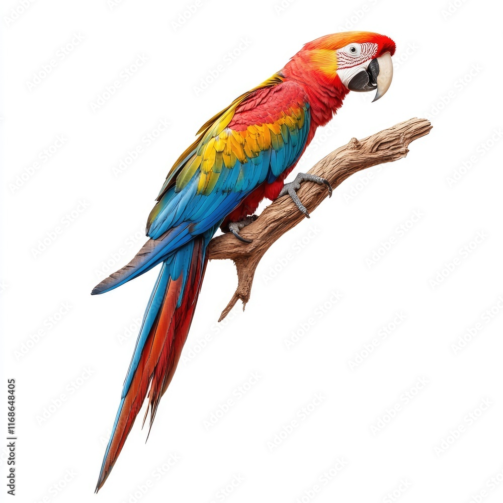 Fototapeta premium A colorful parrot perched on a branch, showcasing its vibrant feathers.