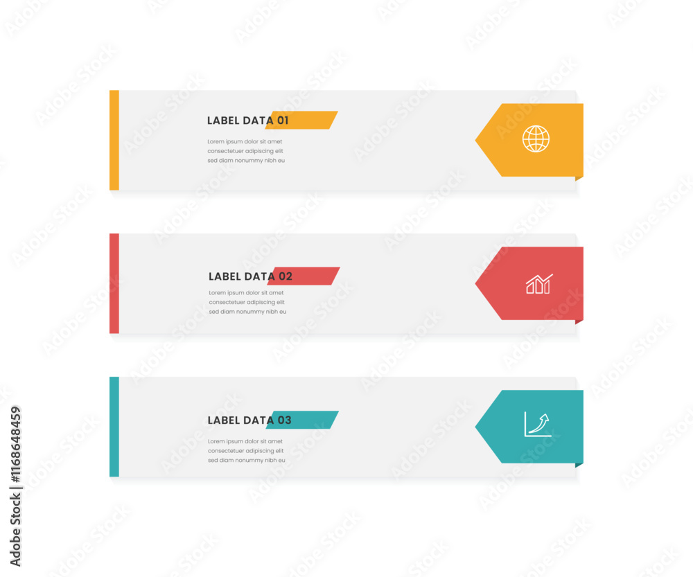 Elegant three infographic options. Horizontal 3 steps data vector illustration with icons. For workflow layout, diagram, business, banner, web design. Elegant three infographic options. Horizontal 3 steps data vector illustration with icons. For workflow layout, diagram, business, banner, web design.